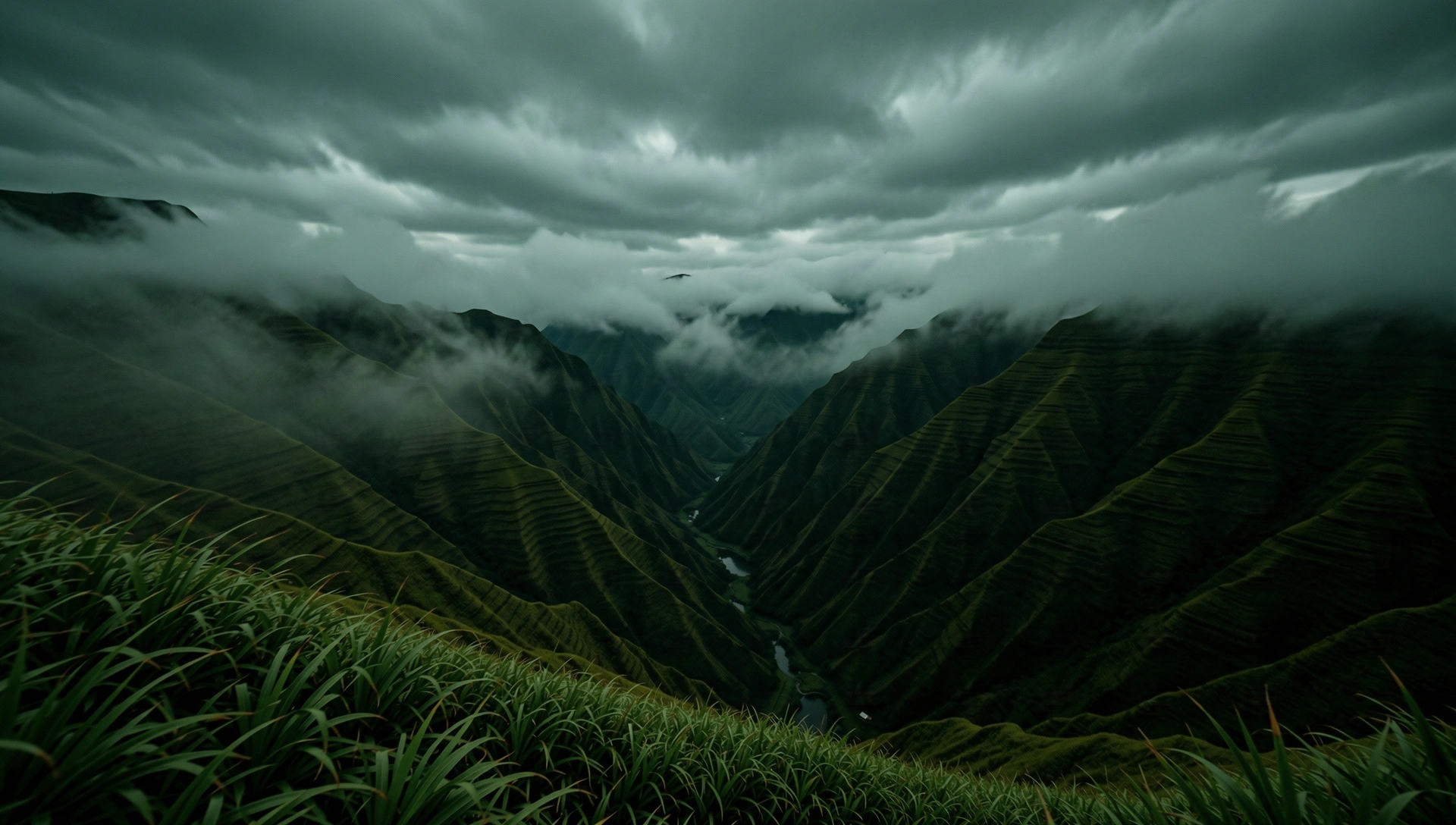 Misty Balinese highland ridges